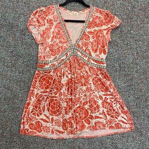 Johnny Waa Peach Velvet Empire Waist Top Size Small